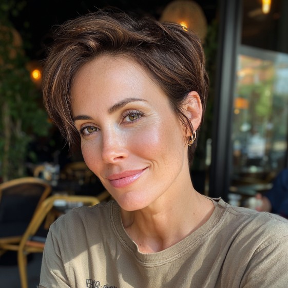 Textured Dark Brown Pixie Bob with Subtle Waves