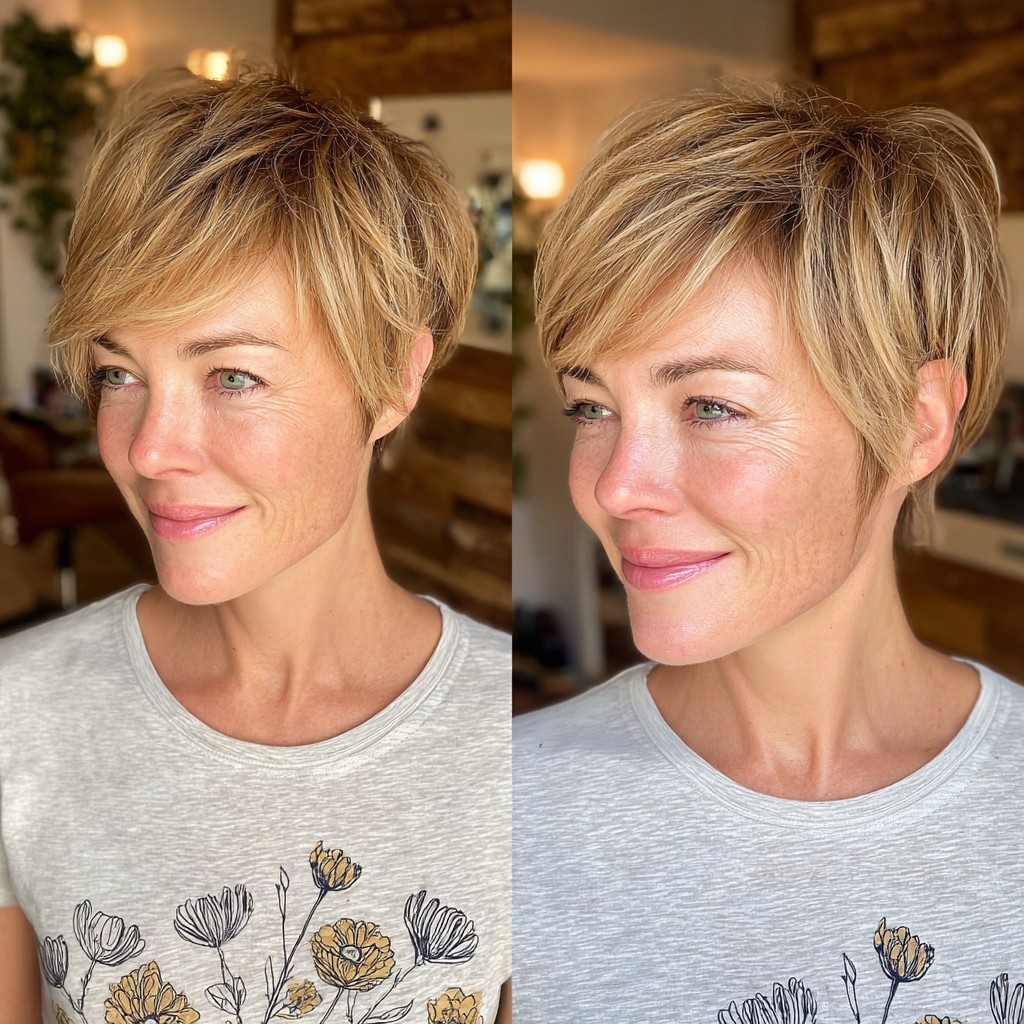 Textured Golden Blonde Pixie with Soft Layers