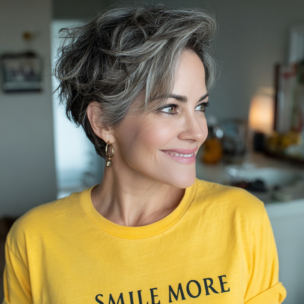 Textured Gray Pixie with Effortless Volume