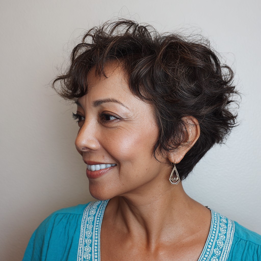 Textured Short Pixie Cut with Natural Curls