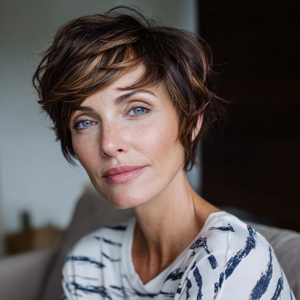 Textured Short Pixie Cut with Warm Caramel Highlights