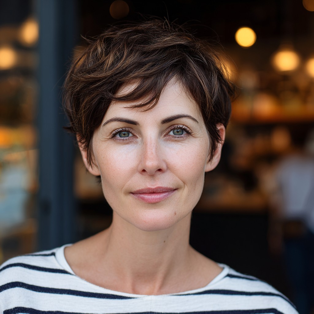Textured Short Pixie Cut with Wispy Fringes