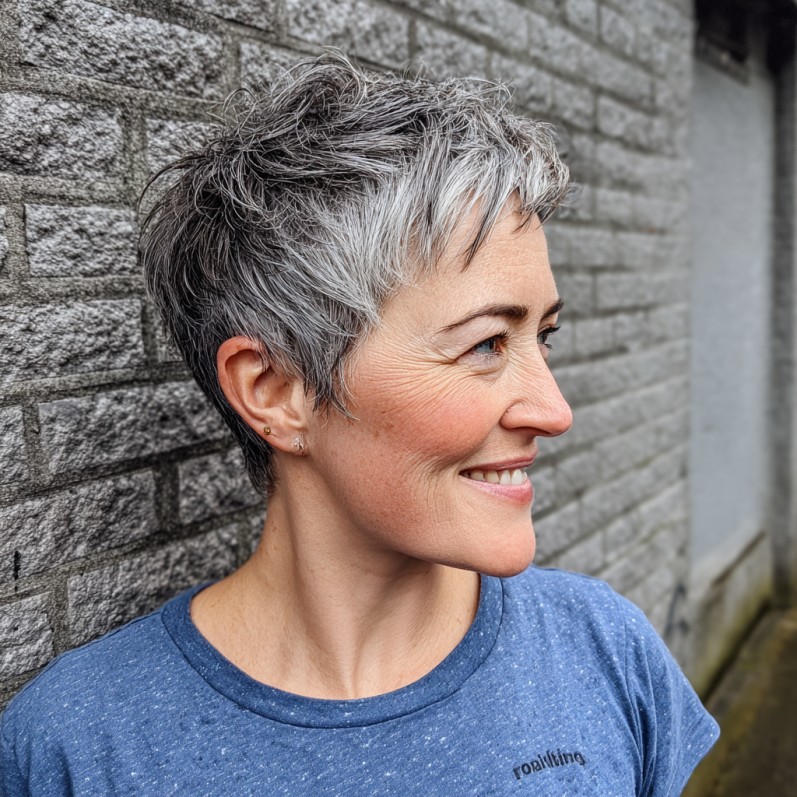 Textured Short Silver Pixie with Soft Layers