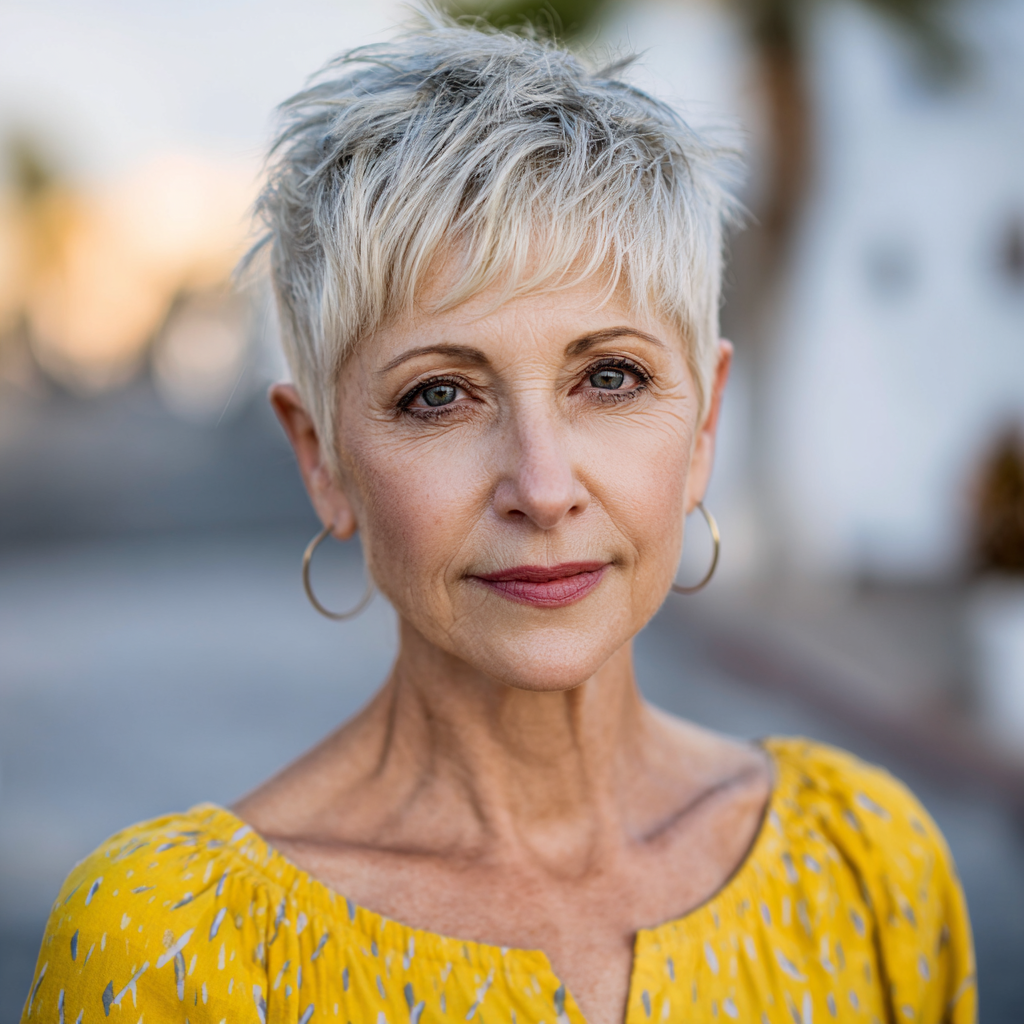 Textured Short Silver Pixie with Subtle Layers