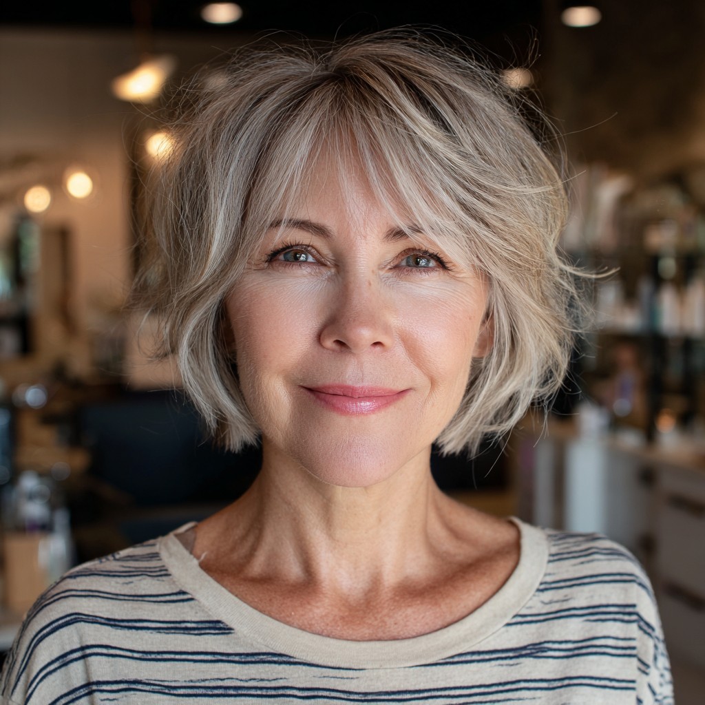 Textured Silver Bob with Soft Bangs