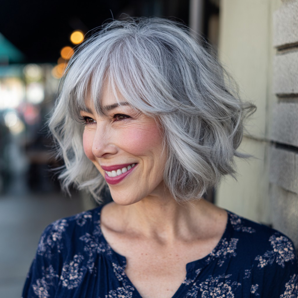 Textured Silver Bob with Soft Beachy Waves