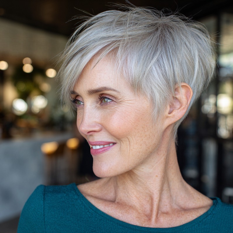 Textured Silver Pixie Cut with Lively Layers