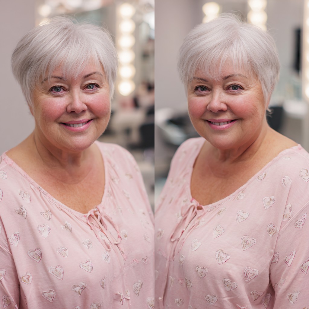 Textured Silver Pixie Cut with Soft Bangs