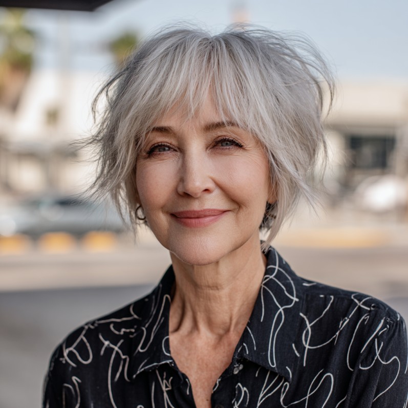 Textured Silver Short Shag with Soft Volume