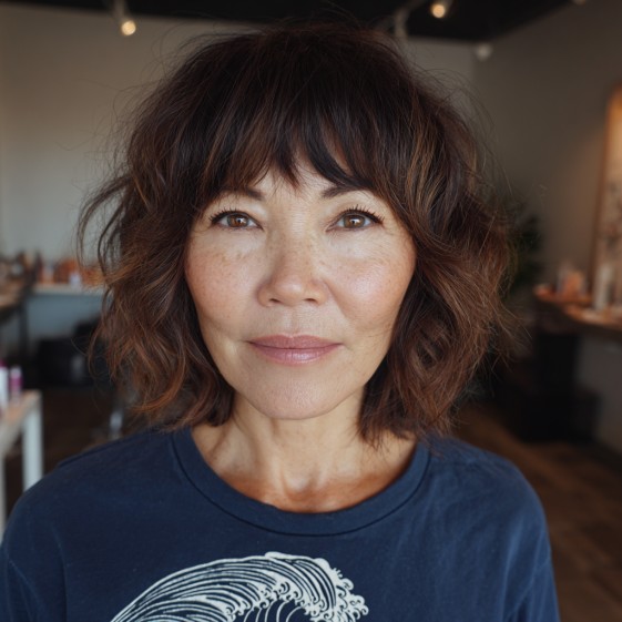 Textured Wavy Bob with Soft Bangs