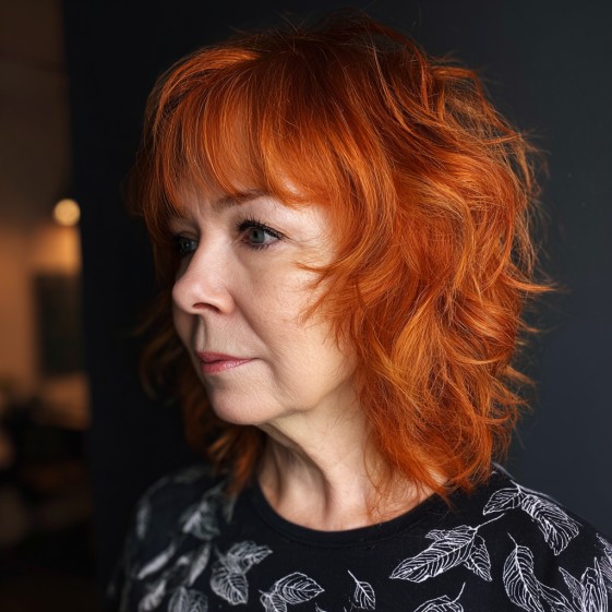 Vibrant Textured Copper Cut with Soft Bangs