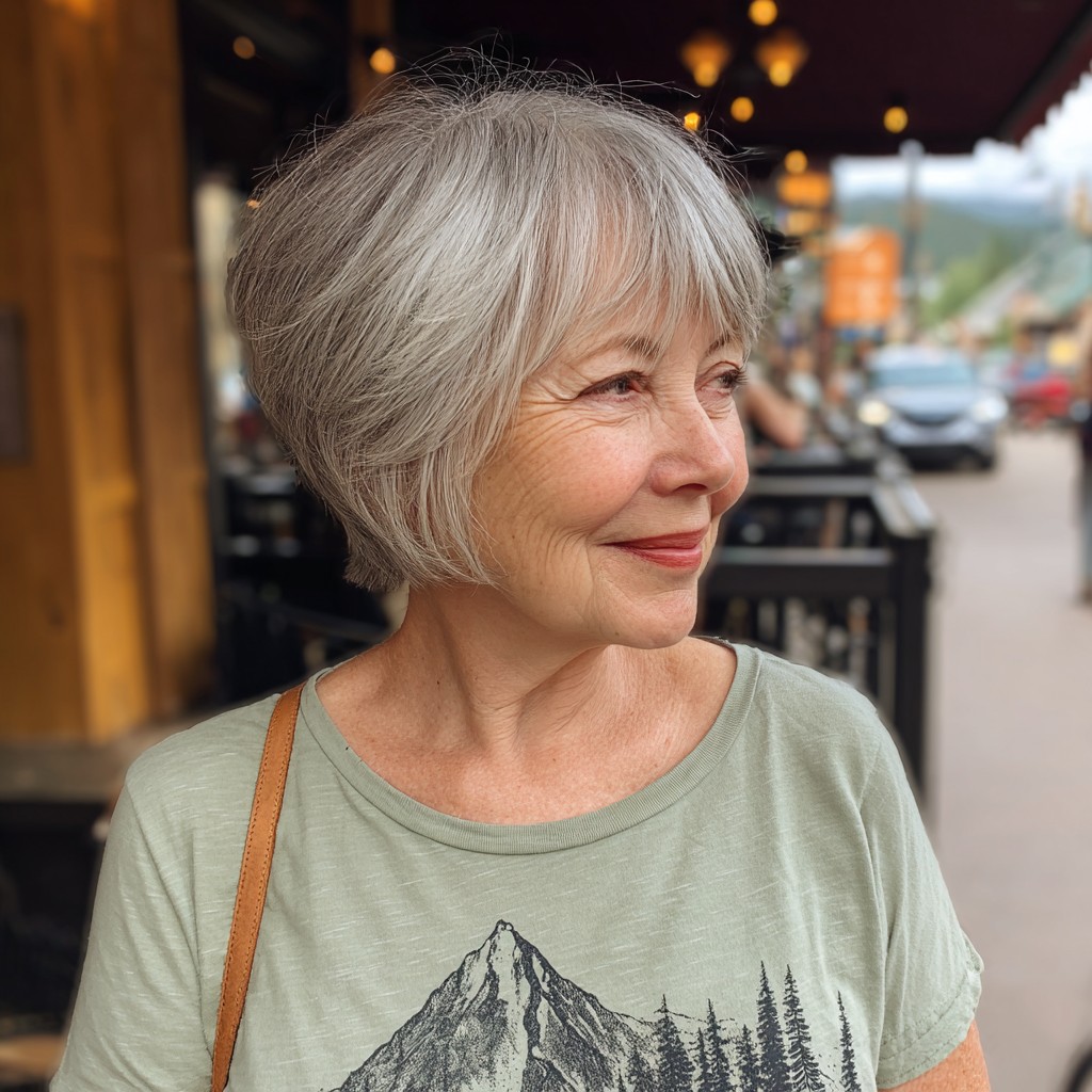 Charming Soft Textured Silver Bob with Wispy Bangs