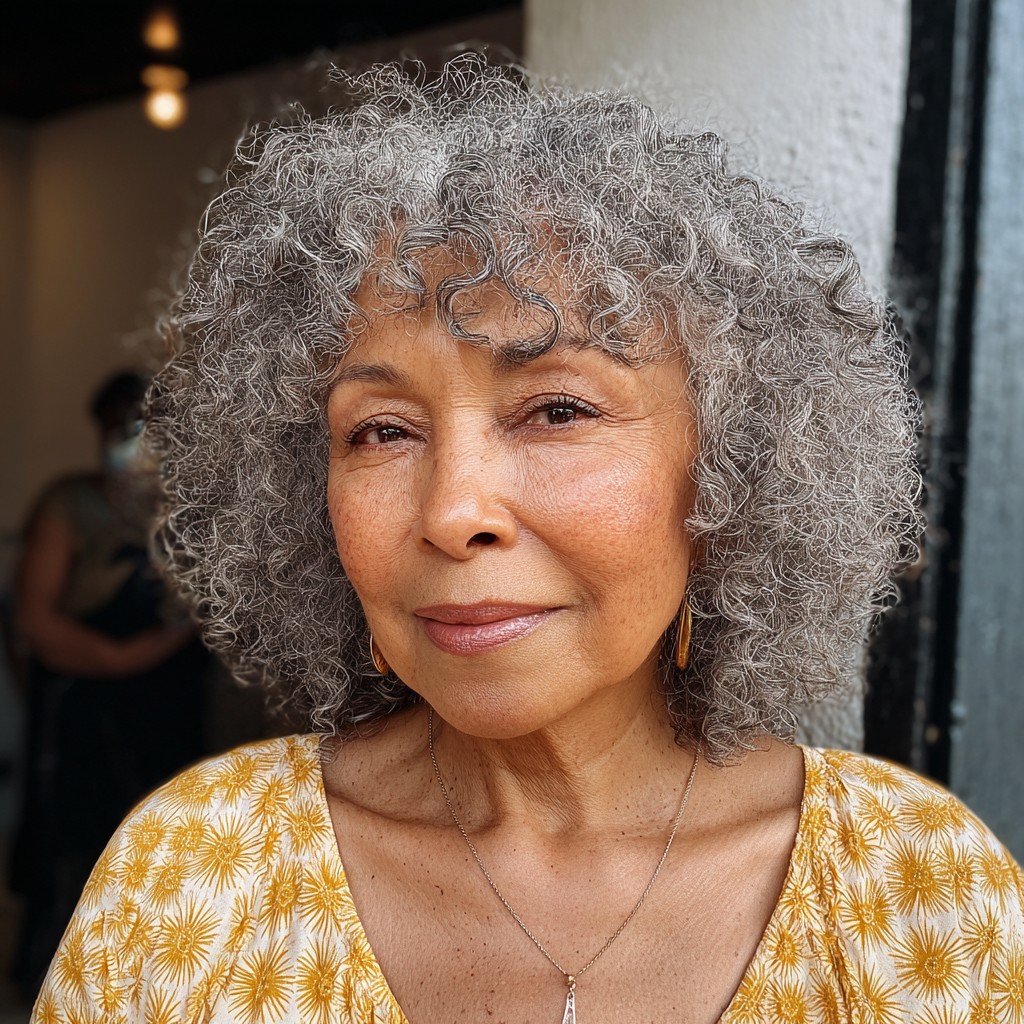 chic curly silver bob with soft layers