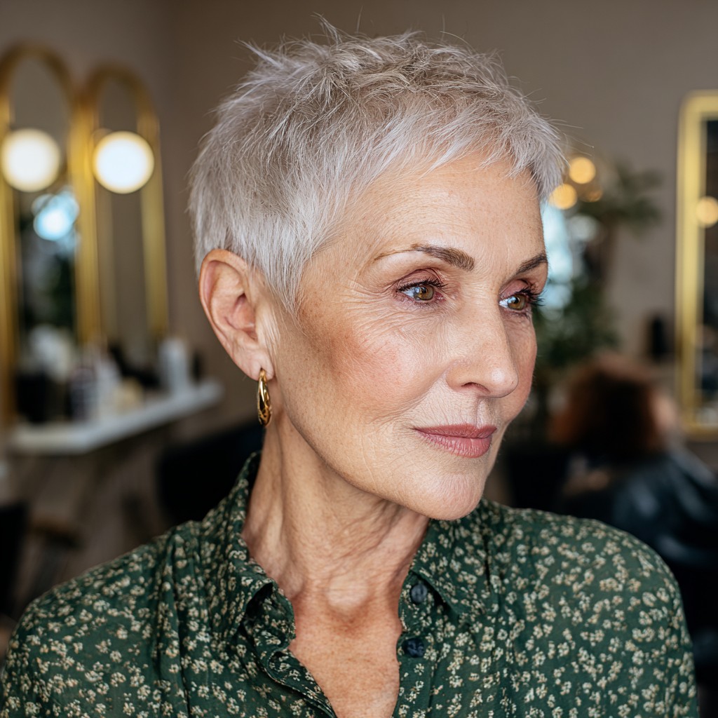 chic short platinum pixie cut