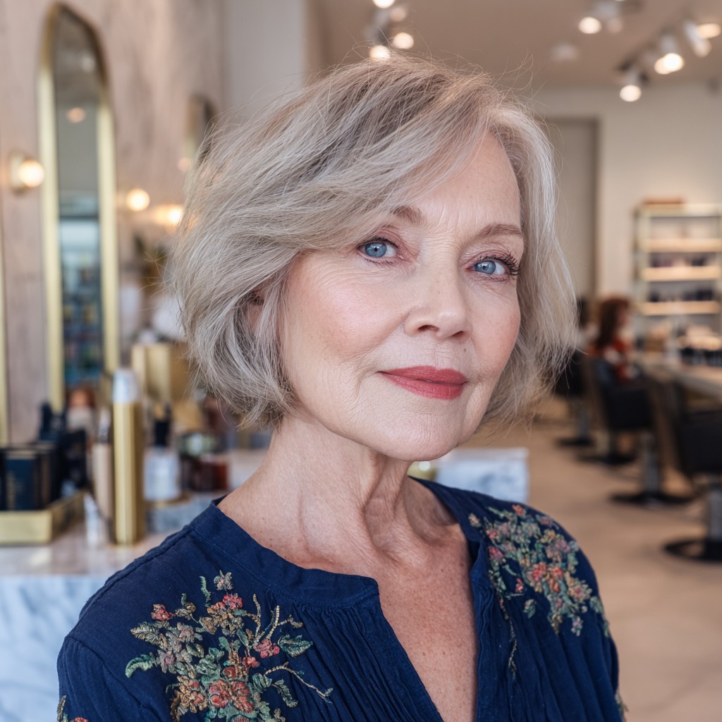 Chic Softly Layered Platinum Blonde Bob with Natural Movement