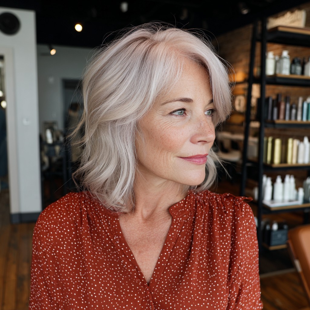 Chic Softly Layered Platinum Blonde Lob with Subtle Textured Layers