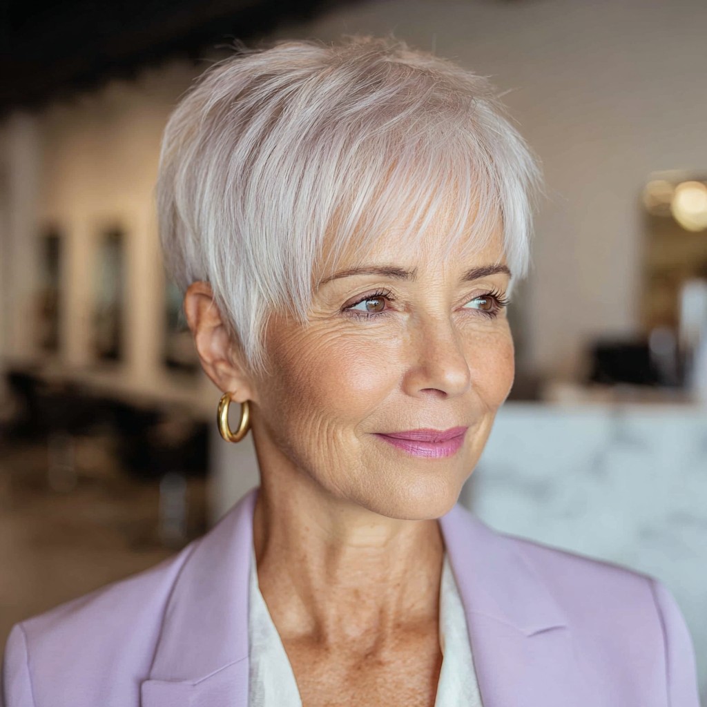 Chic Textured Platinum Pixie with Playful Volume