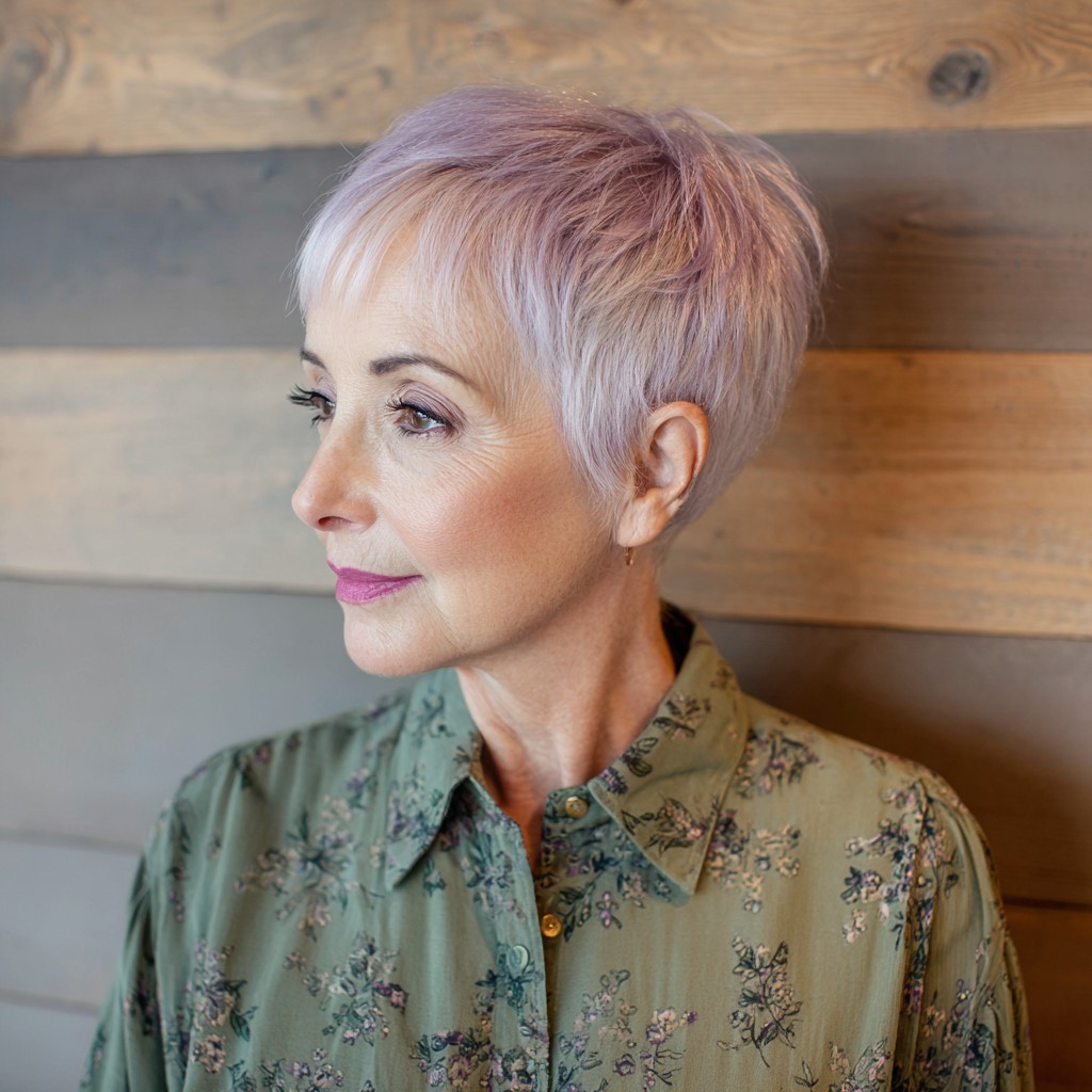 Chic Textured Platinum Pixie with Subtle Lavender Hues