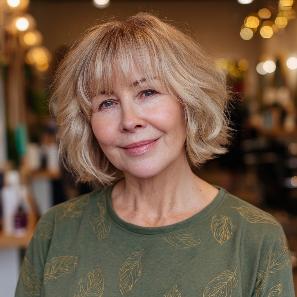 Chic Textured Shoulder-Length Cut with Soft Bangs