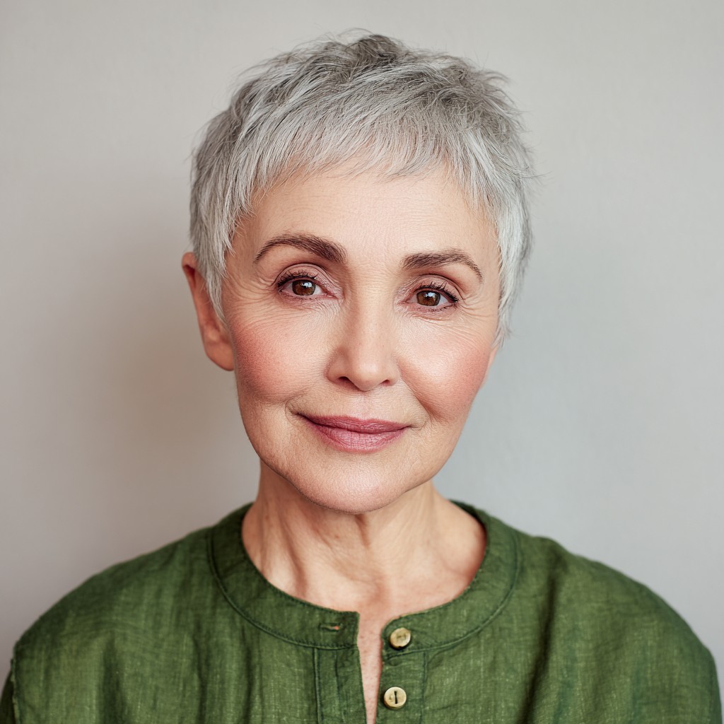 Chic Textured Silver Pixie Cut with Soft Edges