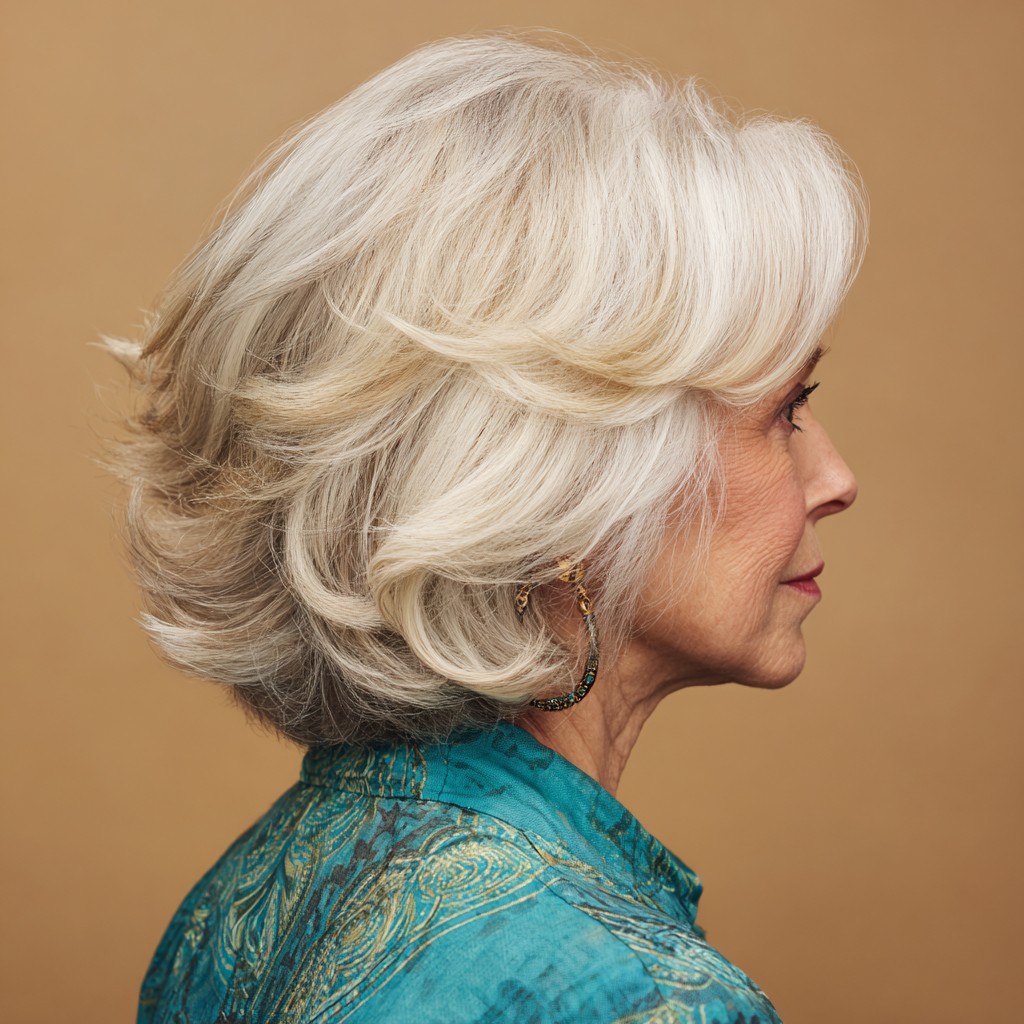 Chic Voluminous Platinum Lob with Soft Waves