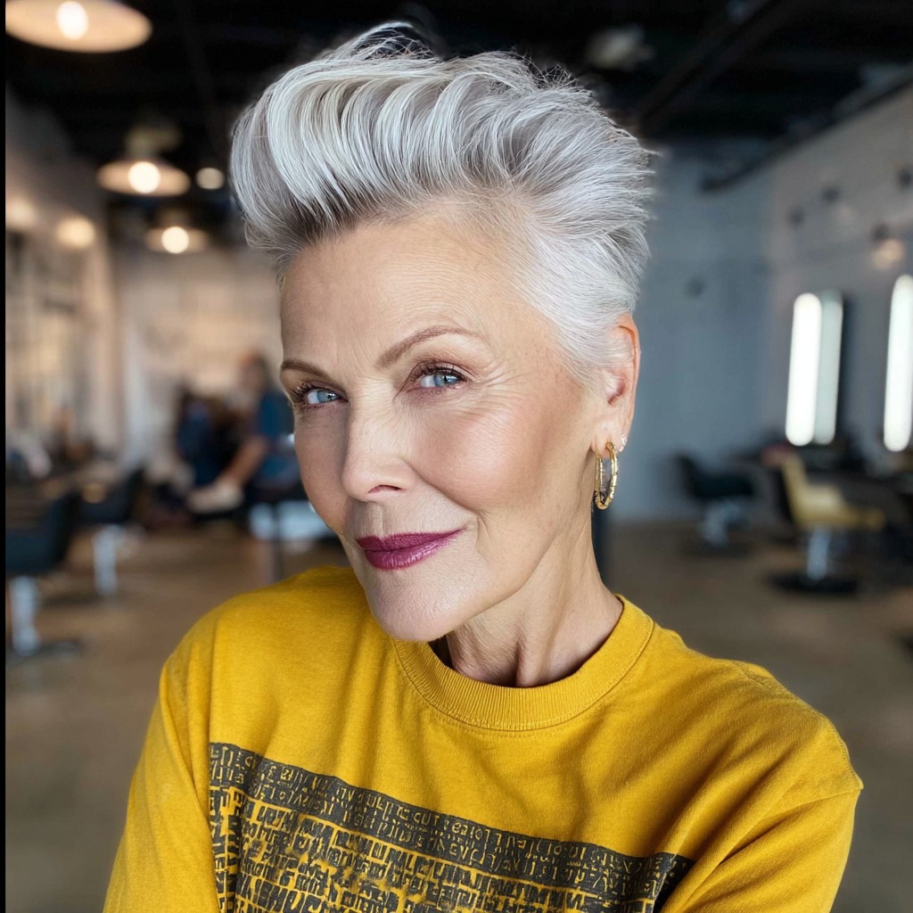Elegant Short Silver Pixie with Textured Volume