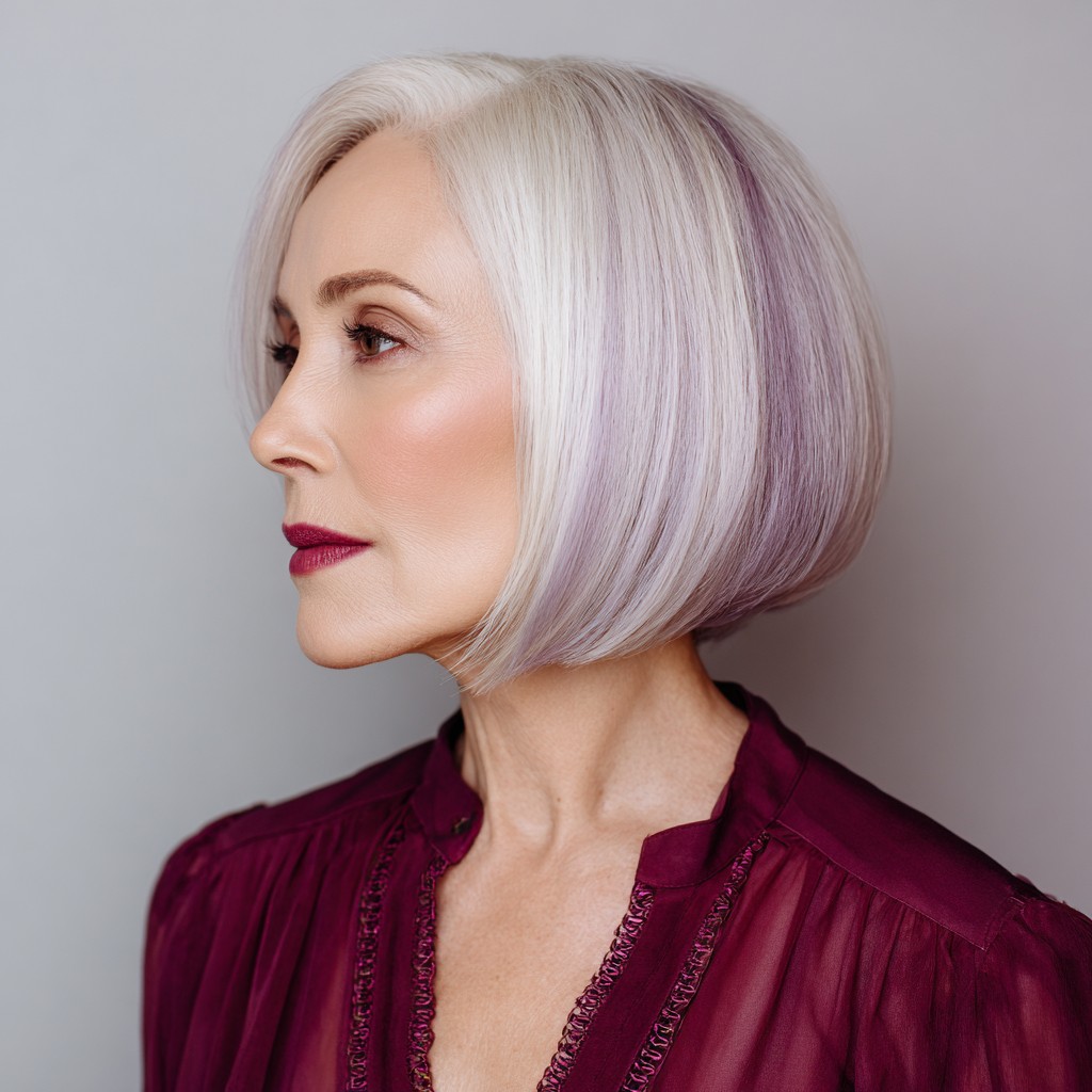 Elegant Silver Blonde Bob with Subtle Lavender Tints