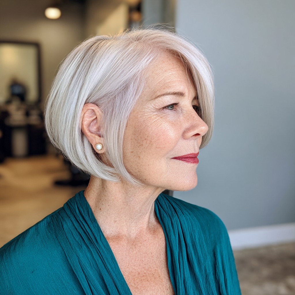 Elegant Softly Layered Platinum Bob with Subtle Asymmetry