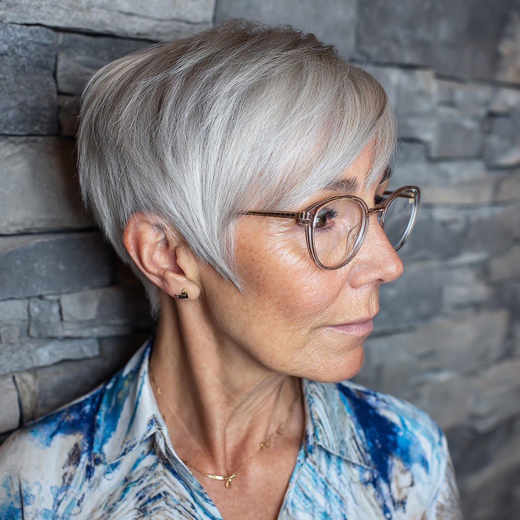 Modern Textured Platinum Pixie with Subtle Volume