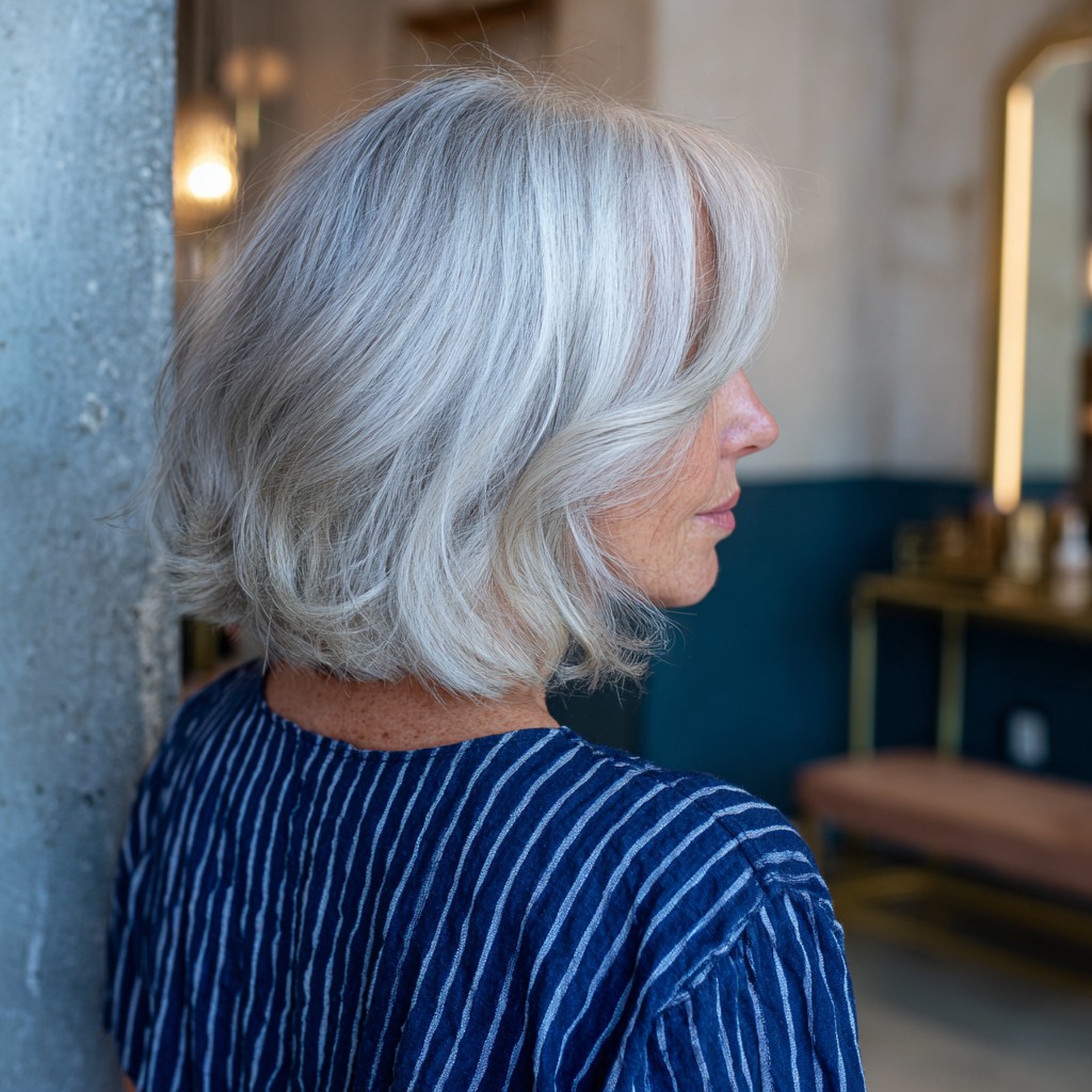 Soft Layered Platinum Blonde Lob with Natural Movement