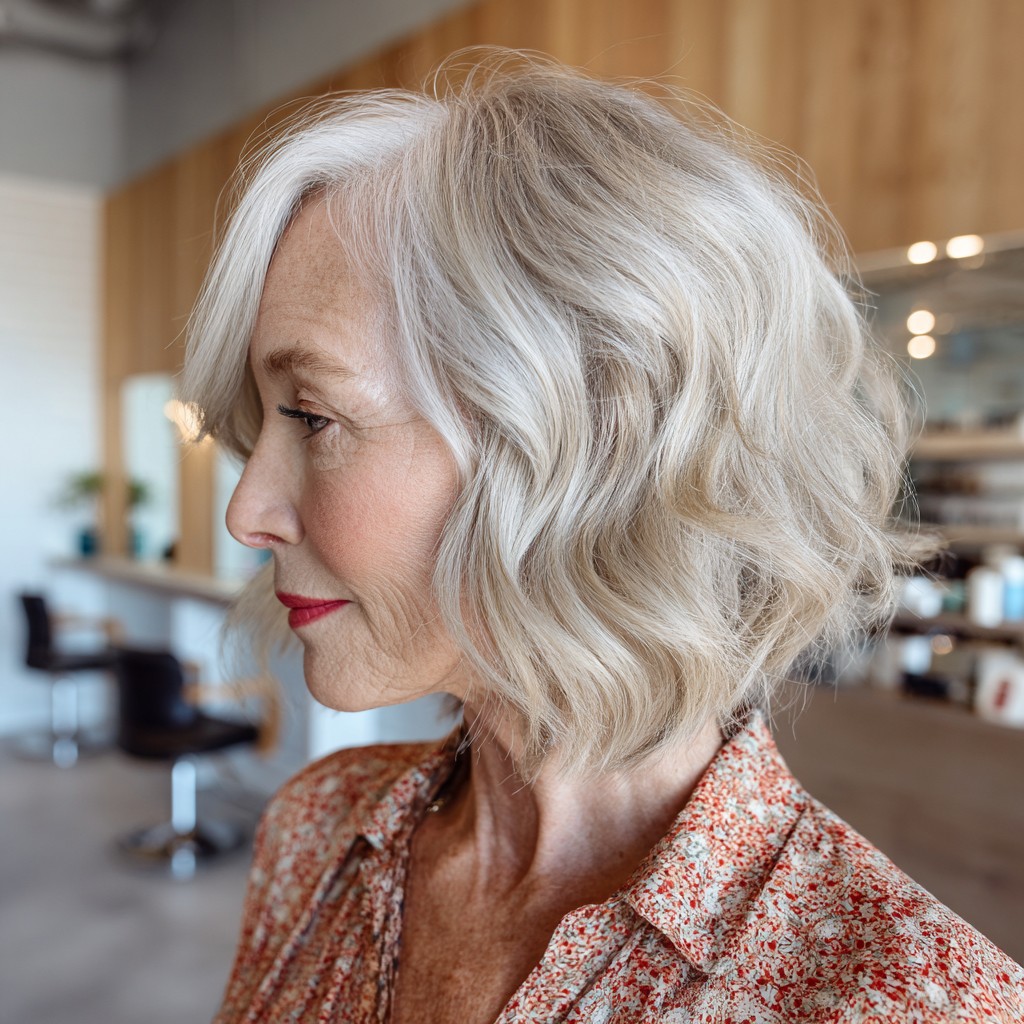 Soft Wavy Platinum Lob with Natural Movement