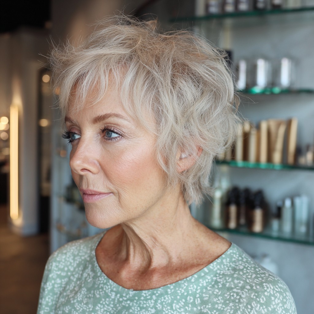 Textured Platinum Pixie with Lively Volume