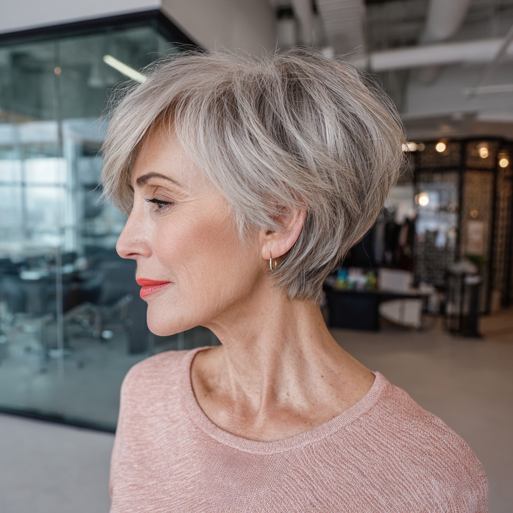 Textured Short Silver Pixie with Effortless Volume