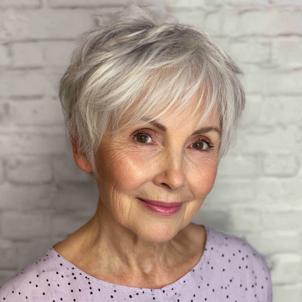 Textured Short Silver Pixie with Soft Layers