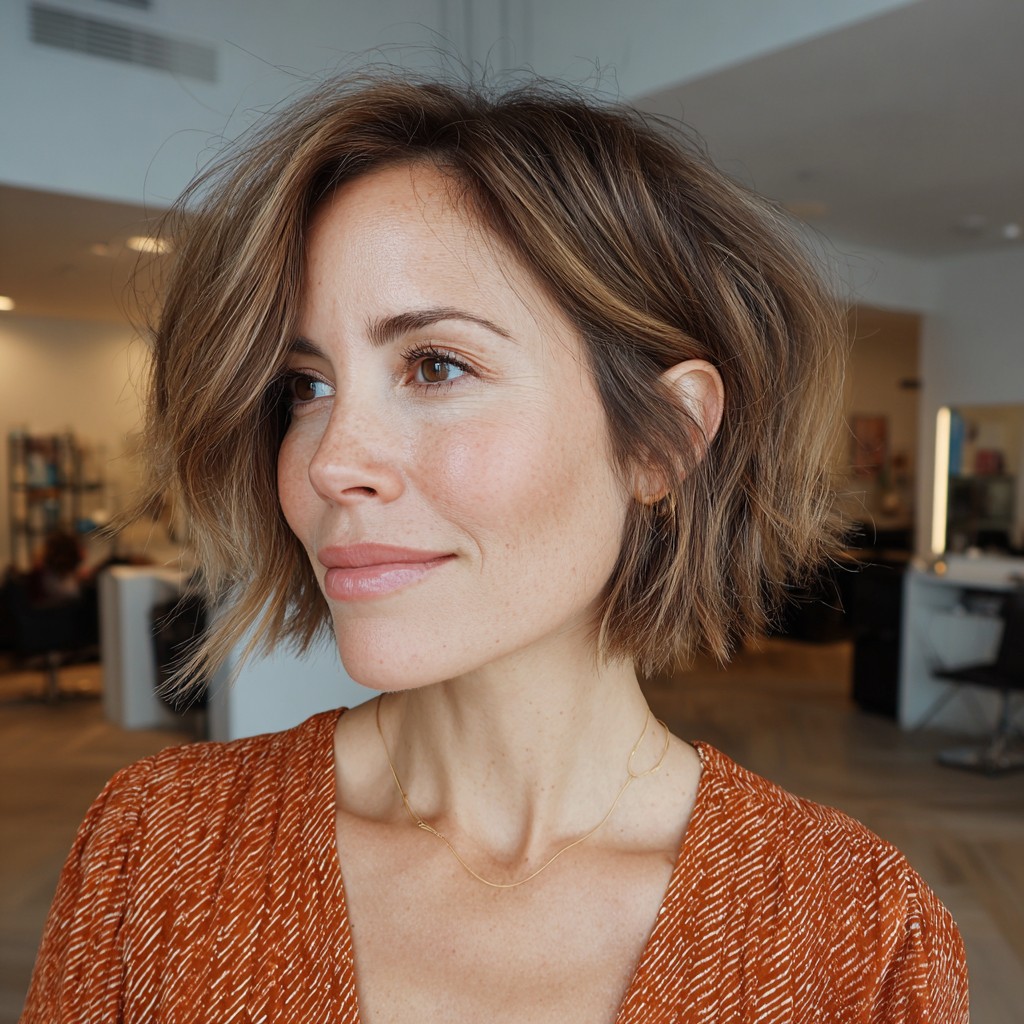 Textured Shoulder-Length Bob with Soft Highlights