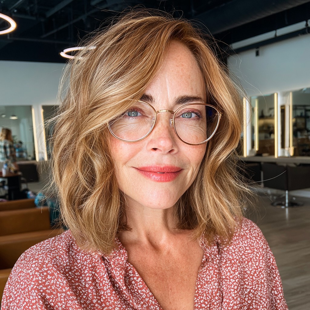 Textured Shoulder-Length Waves with Soft Caramel Highlights