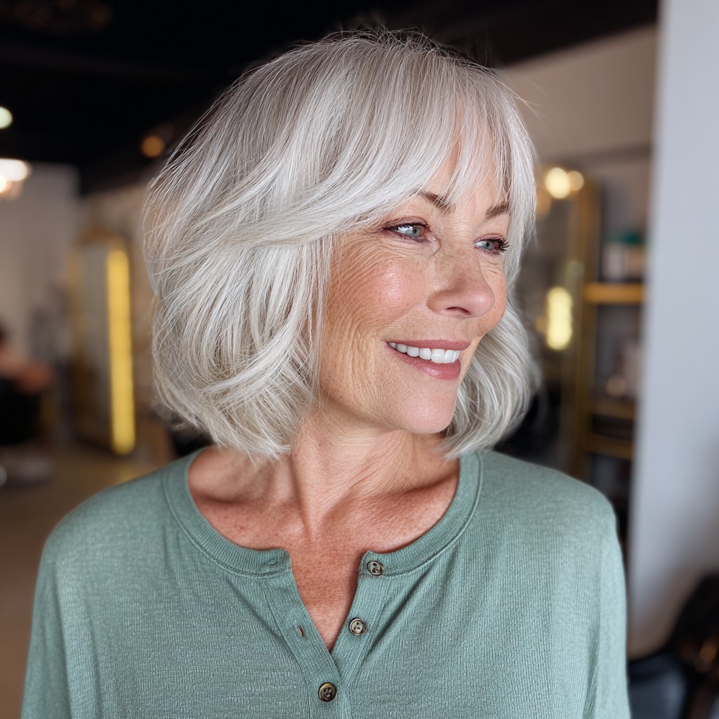 Textured Silver Lob with Soft Face-Framing Layers