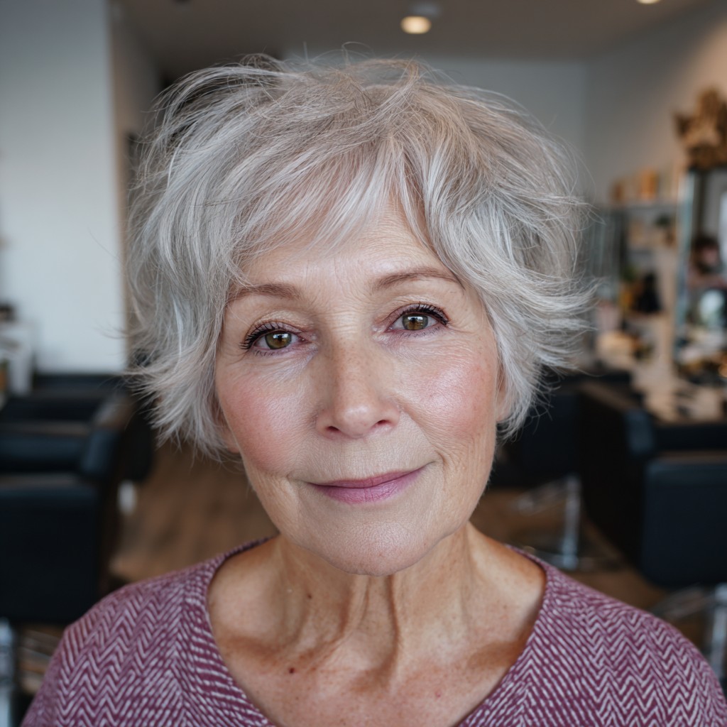 Textured Silver Pixie Cut with Soft Volume