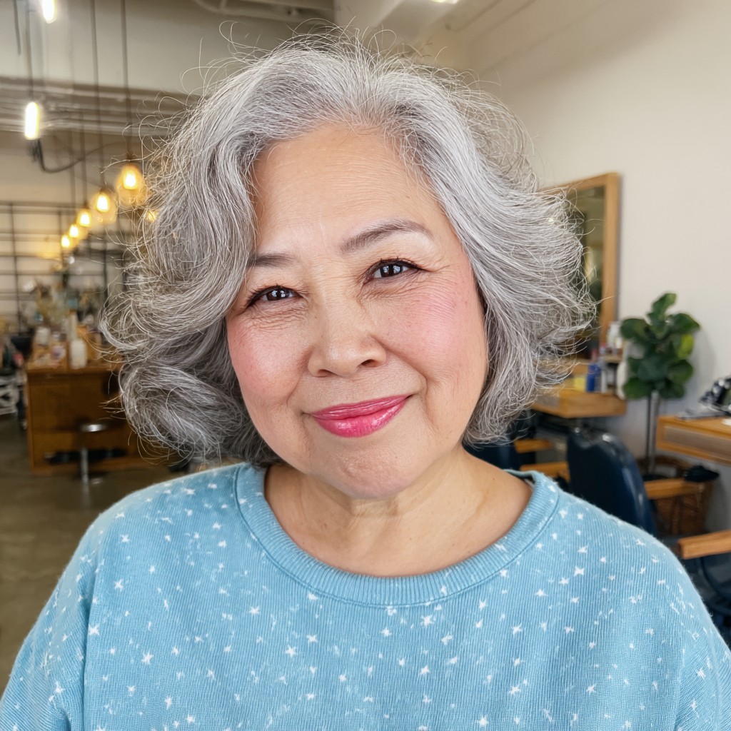 Voluminous Soft Curly Bob with Face-Framing Layers