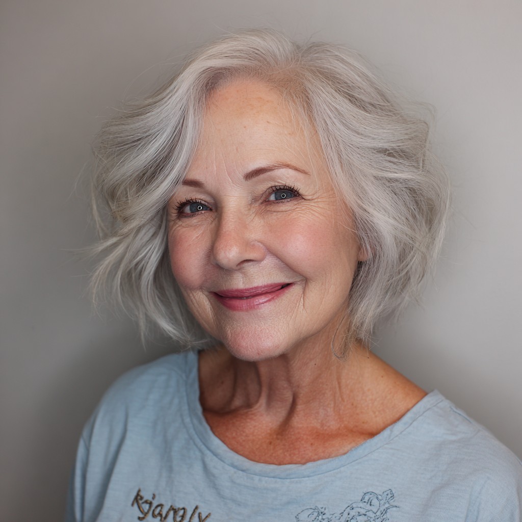 Textured Gray Bob with Soft Waves