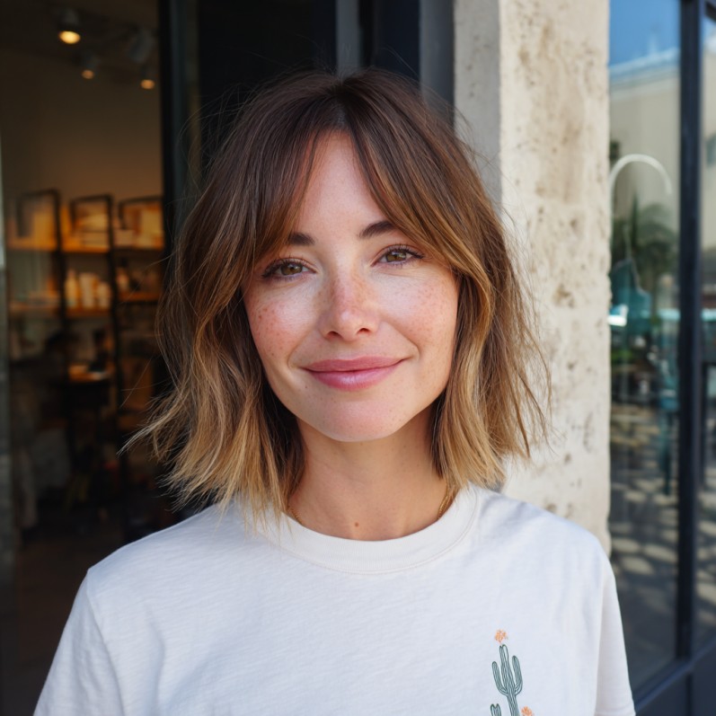 Effortless Textured Curtain Bob with Soft Layers