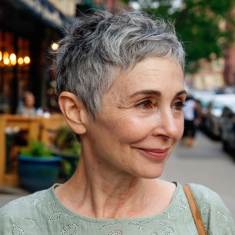 Chic Textured Gray Pixie Cut with Soft Layers