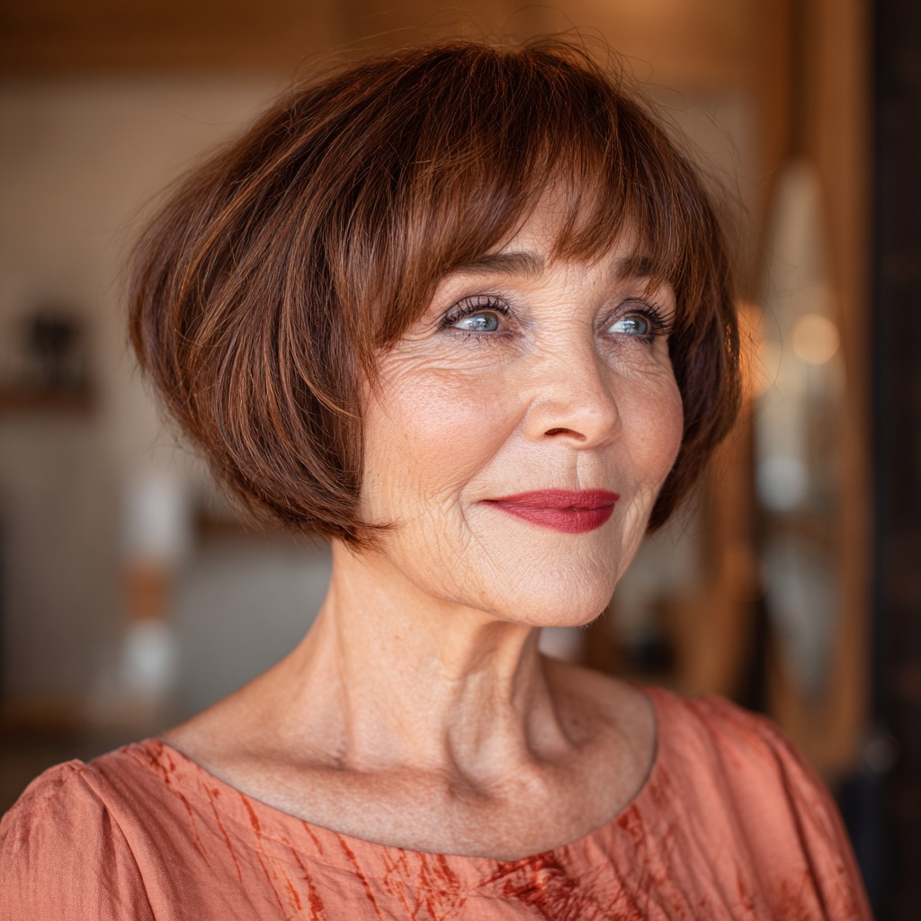 Chic Mahogany Brown Bob with Soft Layers