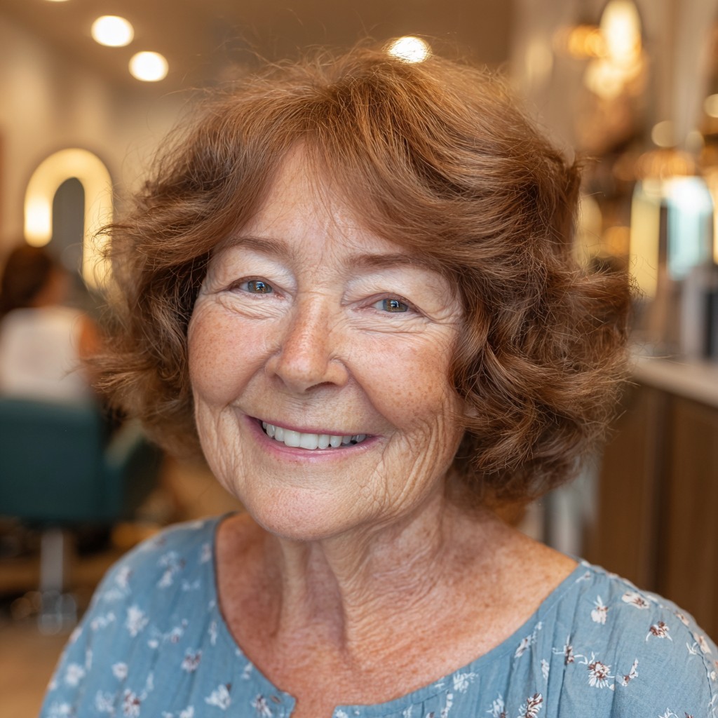 Chic Mahogany Brown Curly Bob with Soft Volume