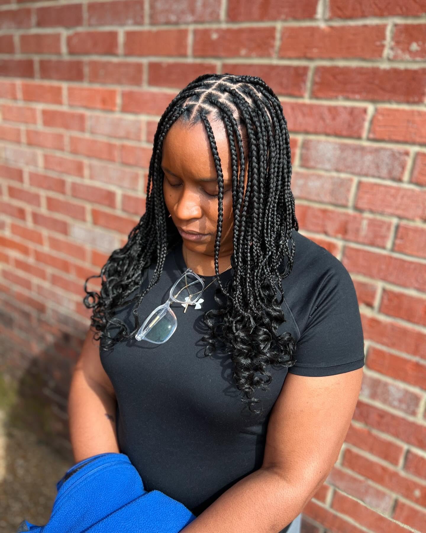 Chic Medium-Length Box Braids with Curled Ends