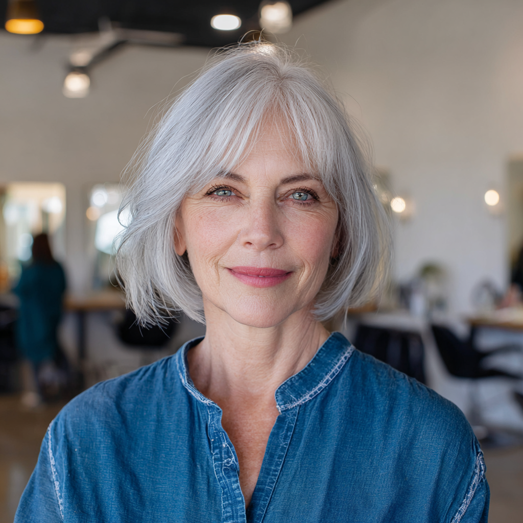 Chic Silver Textured Bob with Subtle Movement
