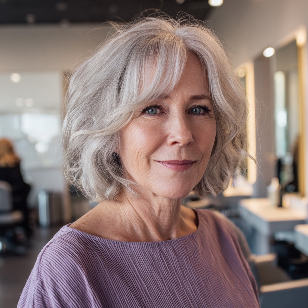 Chic Softly Layered Silver Bob with Subtle Waves