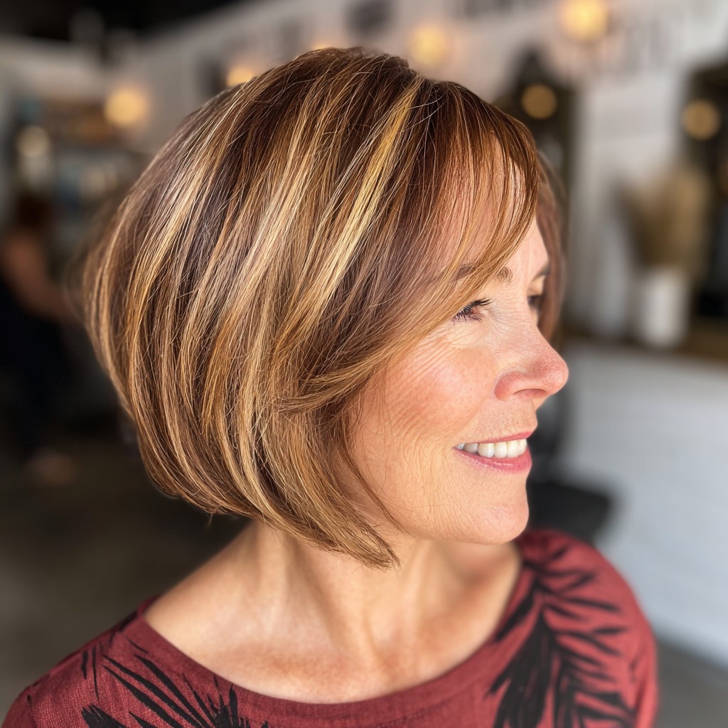 Chic Stacked Bob with Warm Highlights