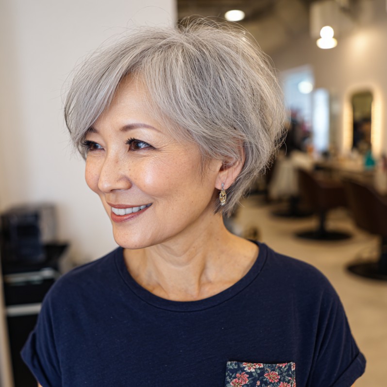 Chic Textured Ash Gray Mixie Shag with Soft Volume