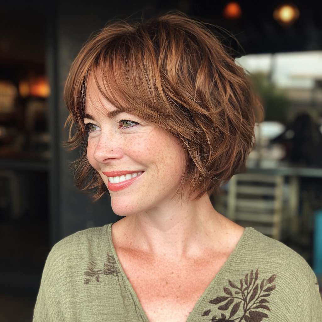 Chic Textured Copper Bob with Soft Waves